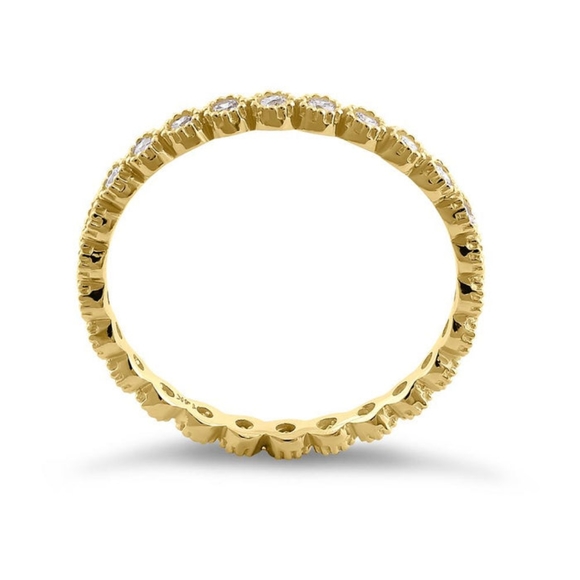 Solid 14K Yellow Gold Inlay Round Cut Eternity CZ Band - Picture 4 of 4